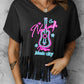 Graphic V-Neck Fringe Hem T-Shirt