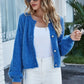 Round Neck Dropped Shoulder Fuzzy Cardigan