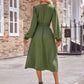 Buttoned V-Neck Flounce Sleeve Midi Dress