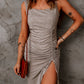 Drawstring Ruched Sleeveless Split Dress