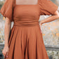 Square Neck Pleated Dress with Pockets