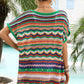 Rainbow Stripe Scalloped V-Neck Cover-Up Dress