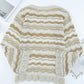 Wavy Stripe Scalloped Hem Openwork Knit Top