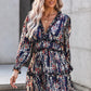Floral Frill Trim Plunge Flounce Sleeve Dress