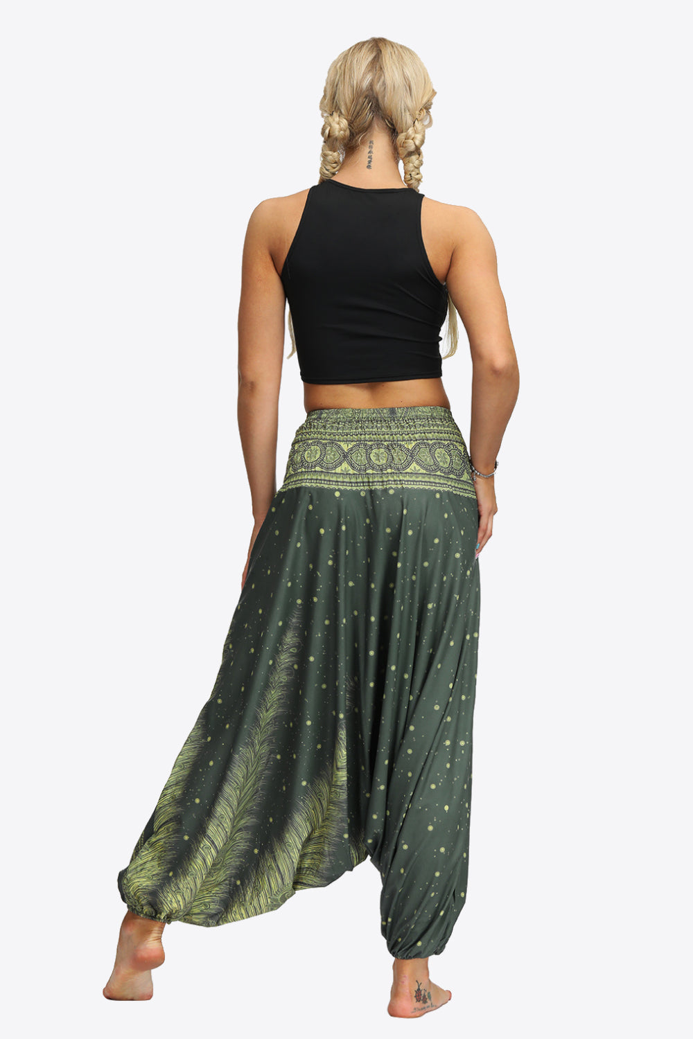 Printed Smocked Waist Harem Pants