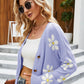 Floral Ribbed Trim Drop Shoulder Cardigan