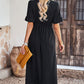Gathered Detail Buttoned V-Neck Midi Dress