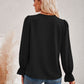 Contrast Trim Flounce Sleeve V-Neck Blouse
