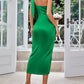 Ruched One-Shoulder Tie Front Dress