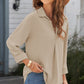 Textured Johnny Collar Three-Quarter Sleeve Blouse