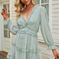 Floral Frill Trim Plunge Flounce Sleeve Dress