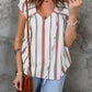 Striped V-Neck Tassel Tie Blouse