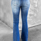 Distressed Flare Leg Jeans with Pockets