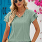 Eyelet Tie-Neck Flutter Sleeve Blouse