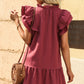 Ruffle Shoulder Tie-Neck Tiered Dress