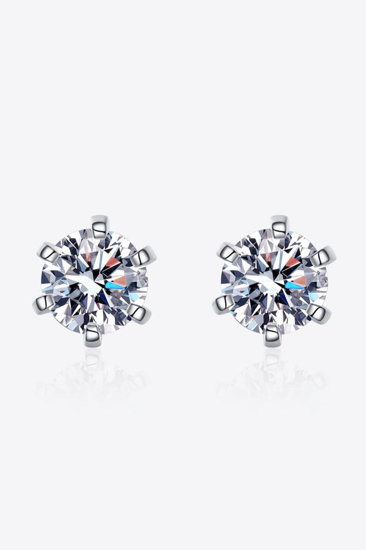 1 Carat Moissanite Rhodium-Plated Stud Earrings