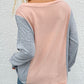 Color Block V-Neck Long Sleeve Blouse