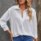 Textured Johnny Collar Three-Quarter Sleeve Blouse