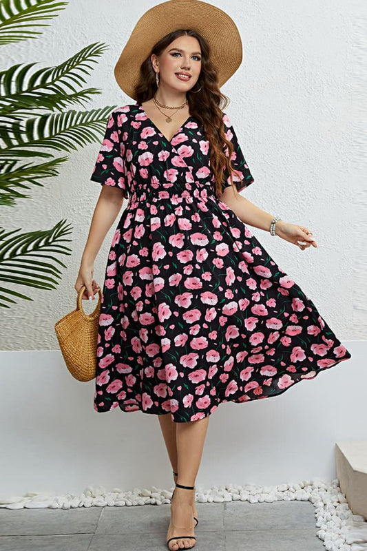 Floral Surplice Midi Dress