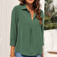 Textured Johnny Collar Three-Quarter Sleeve Blouse