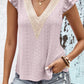 Contrast V-Neck Eyelet Top