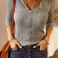 Buttoned V-Neck Ribbed Top