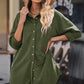 Button Front Curved Hem Raglan Sleeve Shirt Dress
