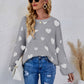 Heart Print Fuzzy Crewneck Long Sleeve Sweater