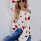 Heart Print Fuzzy Crewneck Long Sleeve Sweater