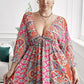 Printed Plunge Tie-Back Babydoll Dress