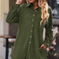 Button Front Curved Hem Raglan Sleeve Shirt Dress
