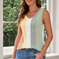 Multicolored Striped Waffle-Knit Sleeveless Tank
