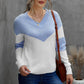 Chevron Color Block V-Neck Dropped Shoulder Sweater
