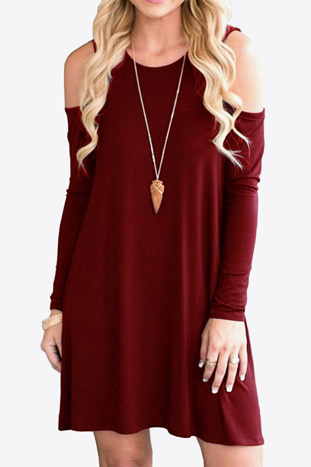 Cold-Shoulder Long Sleeve Round Neck Dress