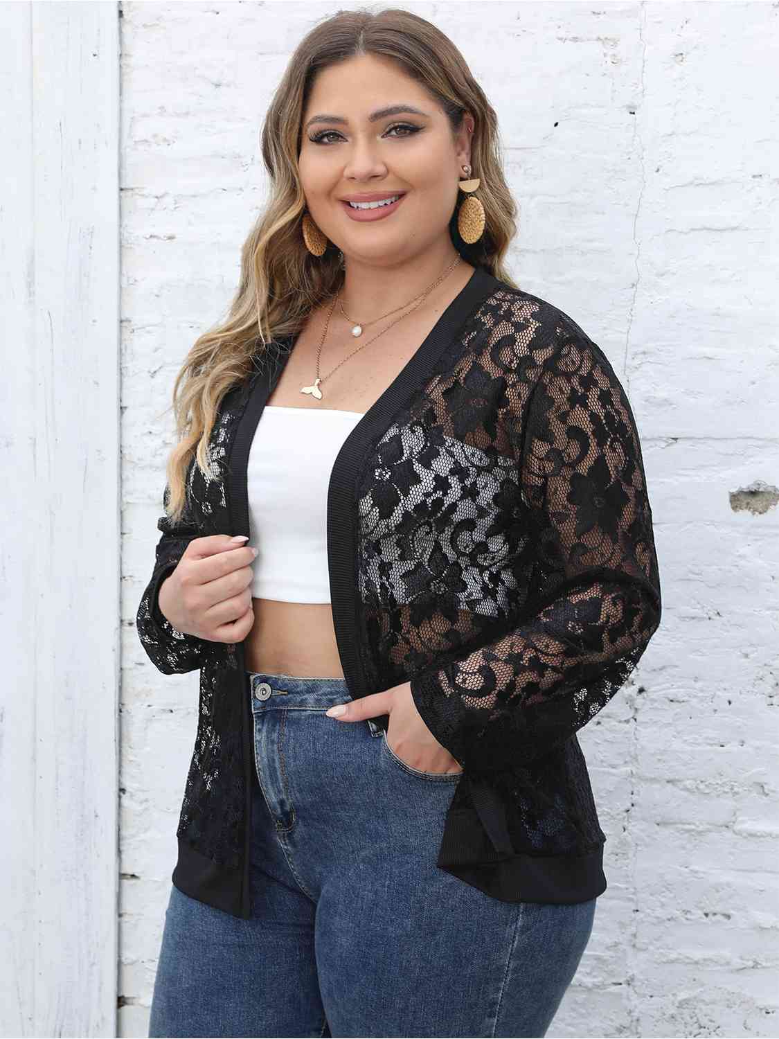 Plus Size Lace Open Front Cardigan