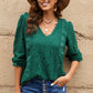 Lace Crochet V-Neck Flounce Sleeve Top