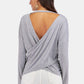 V-Neck Drop Shoulder Open Back Sweatshirt