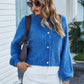 Round Neck Dropped Shoulder Fuzzy Cardigan