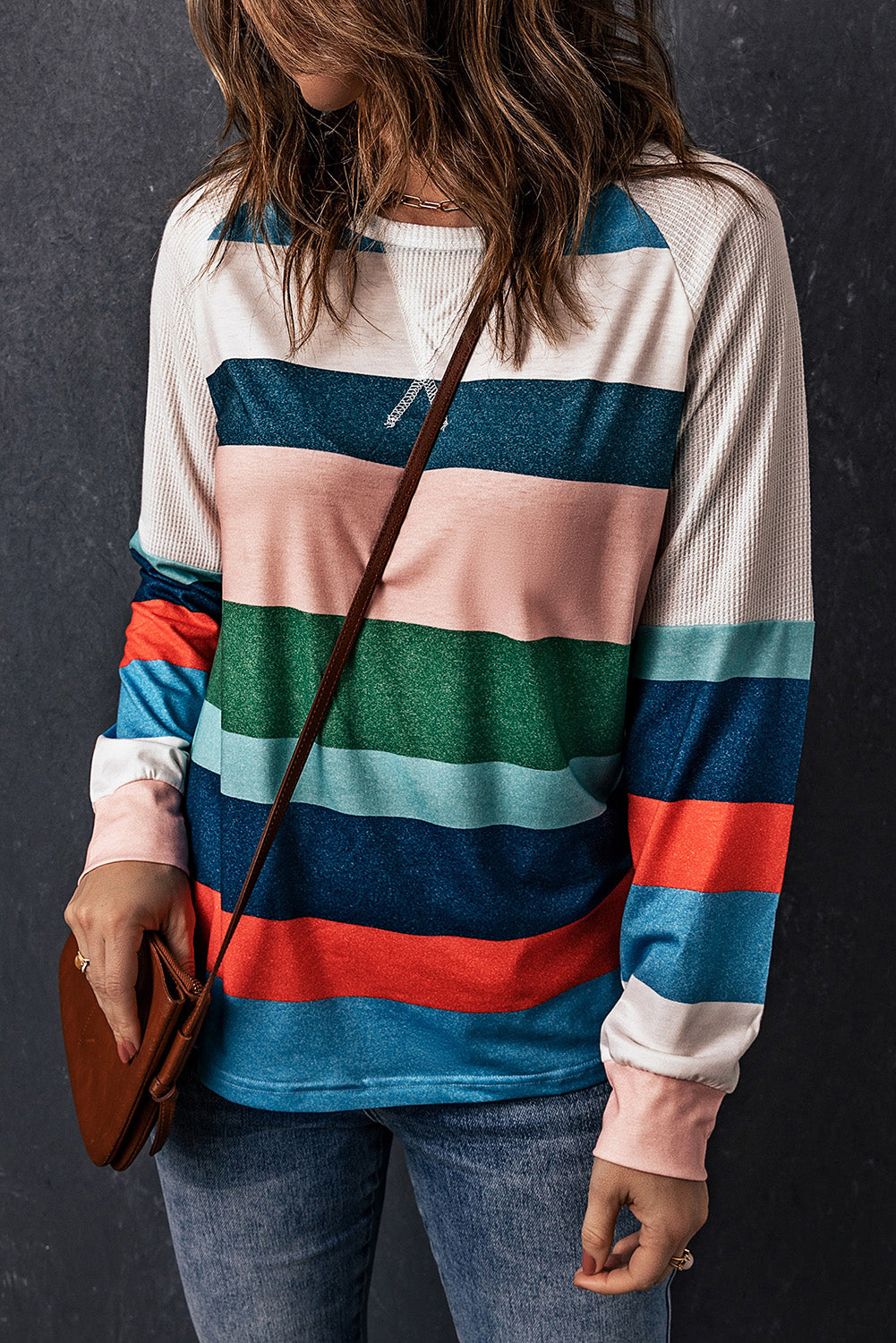 Striped Raglan Sleeve Round Neck Tee