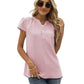 Swiss Dot Notched Neck Short Sleeve Top