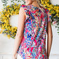 Abstract Print Ruffle Shoulder Top