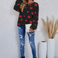 Heart Print Fuzzy Crewneck Long Sleeve Sweater