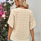 Swiss Dot Notched Neck Flare Sleeve Blouse