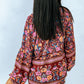 Bohemian Balloon Sleeve Notched Neck Blouse