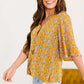 Printed Button Front Flare Sleeve Blouse