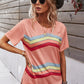 Multicolored Chevron Stripe Round Neck Side Slit T-Shirt