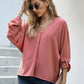 V-Neck Roll-Tab Sleeve Blouse
