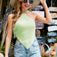 Tied Backless Point Hem Knit Top