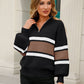 Striped Quarter-Zip Lantern Sleeve Sweater