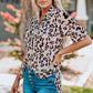 Leopard Button Front Short Sleeve Shirt with Breast Pockets